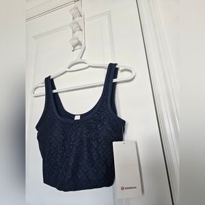 NWT Lululemon XS Textured Mesh Tennis Tank Crop Built In Bra Align CLBL Blue